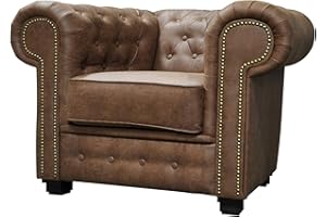 Sofas and More Astor Chesterfield Style Sofa Set 3+2 Seater Armchair Brown Faux Leather (Armchair)