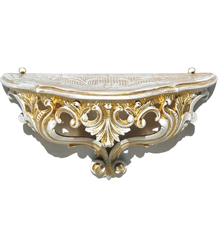 Console Murale Baroque Avec Angelots - étagère Décorative En Polystone Doré 39x33 Cm
