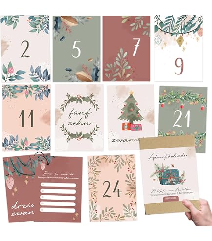 Calendario Dell'Avvento Fai Da Te – 24 Cartoline Da Personalizzare, Motivo Benessere, Carta 300g/m²