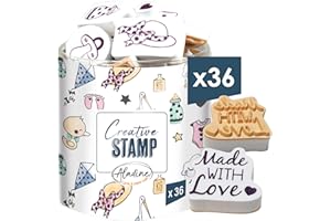 Aladine - 36 Tampons Naissance avec Encreur Noir - pour Personnaliser Faire-Part Naissance Bébé - Scrabooking, Carterie, Bullet Journal, Loisirs Créatifs - Garçon Fille Enfant Baby - 03705