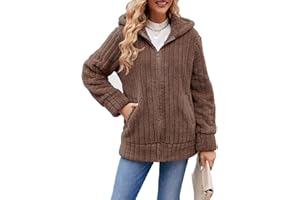 ABYOVRT Felpe con Cappuccio Donna Oversize Teddy Bear Felpa in Pile 2023 Caldo Autunnale Invernale Cappotti Elegante Cardigan Media Lunga Giacca con Zip Montagna Cappotto Outdoor