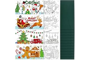 Tenare 16 Pack Colour Your Own Christmas Cards Xmas Colouring Greeting Cards Santa Snowman Xmas Tree Elk Card Making Kits for Children DIY Merry Christmas Cards with 16 Envelopes for Kids, 4 Styles