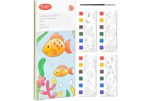 JORAKI Pocket Watercolor Book, Doodle Watercolor Coloring Book with Brushes and Pigment, DIY Watercolor Bookmarks for Kids Beginners 3+ Age (Deep Sea)