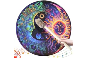 NIDONE Tambour de buffle, 10 dans du tambour de chaman avec bâtons, motif soleil-lune, sonière chamanique