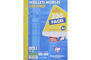 Clairefontaine, 17551C, Hojas sueltas perforadas, A4 (21 x 29,7 cm), 300 páginas, Interior: Cuadrados grandes, Papel Clairefontaine blanco 90 gr