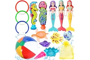 Edmirfun 16 PCS Jouet de Plongée Piscine, Sirènes Jouets de Natation sous Eau été Jeux, avec Gemme Marine, Anneaux de Plongée, Poissons Plongeurs, Water-Polo pour Les Cadeaux pour Enfants