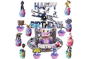 CLOVERCY Gaming Cake Topper Set Gaming Cake Decoration 24pcs Cupcake Toppers and 1 Cake Topper for Boys Kids Game Theme Party Supplies Decoration