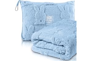 BOACAY Reisedecke für Kleinkinder im Flugzeug, Auto - Weiche Kinderwurfdecke für Kindertagesstätte - Kissen für Mädchen, Jungen mit Rucksackclip, Gepäckhülle