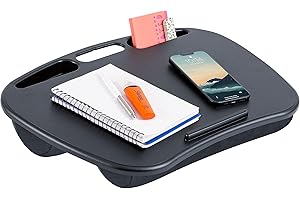 LapGear MyDesk biurko na kolana z krawędzią urządzenia i uchwytem na telefon, czarne, pasuje do laptopów o przekątnej ekranu do 15,6", styl nr 44448