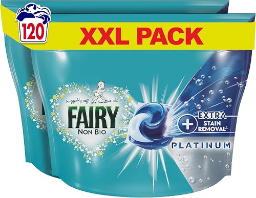Fairy Non Bio Pods Washing Liquid Laundry Capsules, Fairy Pods, 120 Washes, Platinum With Extra Stain Removal For Sensitive Skin