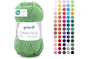 Gründl Wolle Cotton Quick uni - dünne Wolle zum Häkeln - Strickgarn - Häkelgarn - Glänzend und hautfreundlich - 100% Baumwolle - 1 Knäuel 50 g / 125 m - Nadelstärke 3-4 - salbei