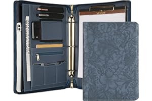 DUKE&COW Handmade Leather Portfolio, Embossed Vegan Leather Padfolio Folio, Zipper Portfolio with A4 Letter Sized, Writing Pad Holder, Gifts for Women/Men, Blue