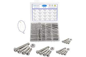 Rshuhx Śruby i nakrętki M3 M4 M5 M6 Śruba maszynowa i nakrętka 304 stal nierdzewna z łbem krzyżowym Maszyna z okrągłym łbem zestaw 320 szt. do maszyn mebli zabawek elektronicznych akcesoria naprawcze