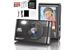 WINDANCY Fotocamera digitale, fotocamera compatta 4K HD, 1080P, fotocamera 48 MP, zoom 18X, piccola fotocamera con schermo LCD, scheda SD da 32 GB e batteria per bambini/bambini/adolescenti/anziani (nero)