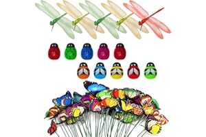 YSDYY Lot de 60 décorations de jardin en forme de papillon, libellule, petite abeille, coccinelle, multicolore imitation insectes pour plantes d'extérieur, jardin, cour, patio