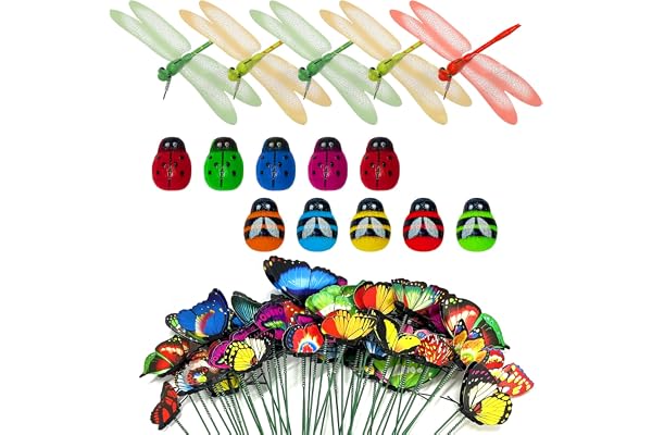 YSDYY Lot de 60 décorations de jardin multicolores imitant insectes pour plantes extérieures, jardin, cour, patio