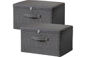 Exquilnova 2 st förvaringsboxar med lock i tyg, stapelbara vikbara boxar med dragkedja, förvaringslådor med lock och handtag