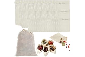 Qaestuan 45 Pezzo Sacchetti per Spezie Cottura, 3 Diverse Dimensioni Sacchetti Filtro Spezie, Sacchetti Filtro per Tè con Coulisse, Bustine per Spezie Riutilizzabile, per Tè Caffè Erbe Spezie