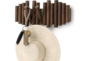 Umbra Picket Percha de Pared con 5 ganchos extraíbles, Nogal envejecido