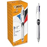 BIC 4 Colori, Penne Multicolore con Matita Grafite, Set 12 Penne a Sfera a Scatto con 3 inchiostri (nero, blu, rosso) e 1 Mat