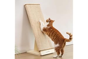 FUKUMARU Deska do drapania dla kotów, 65 cm, naturalny sizalowy drapak z rampą, wymienna mata do drapania, wytrzymała drewniana rama w kształcie litery L, ochrona przed zadrapaniami dla kotów