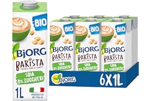 BJORG Bevanda di Soia Barista 0% Zuccheri, Bevanda Biologica Ideale con il Caffè per una Schiuma Perfetta, Senza Glutine, Fonte di Proteine, per Vegani e Vegetariani, 6 Confezioni da 1 Litro
