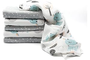 CLEVERE KIDS BABY-COLLECTION Clevere Kids Lot de 6 langes en gaze, motif étoiles, gris, 70 x 80 cm, double tissage, certifié Oeko-Tex (REH Mint-Twinklestar gris)