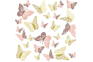 ENITHELITE Farfalle Decorative,Adesivi Murali,Farfalle,Adesivo Muro Decorativo,Farfalle Decorative Torta,Decorazione Da Parete,Decorazioni Camera,Oro+Oro Rosa,72 Pezzi,Adesivi 3d