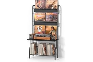 Bikoney Vinyl Record Storage Cabinet - Turntable Stand with Record Holder, Vinyl Wall Mount for up to 300 Albums, Display Shelf Bigger Storage - Black