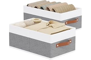 YheenLf Cajas Almacenaje, Plegables Cubos de Almacenamiento Decorativos de Tela, Cestas Organizadoras con Asas para Dormitorio, Sala de Estar, 41×25×16.5 cm, Paquete de 2, Gris Blanco