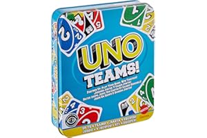 Mattel Games UNO Teams Gra karciana dla dzieci, dorosłych i rodzin na wieczór gier, imprezę i wyjazd, przeznaczona do gry w 2-osobowych zespołach, zawiera reguły specjalne, JDM40