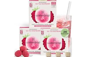 WATERDROP MICRODRINK waterdrop® Microdrink, Té Frio FRAMBUESA, 36 Pastillas Saborizantes Para Agua SIN AZÚCAR, Té NEGRO, Con VITAMINAS, Refresco Instantaneo Sin Calorias, Infusiones Variadas Polvo, Ice Tea