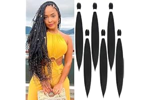 FIRSTCYH HAIR 36 Zoll Braiding Hair Pre-Stretched Braiding Hair-Ombre PreStretched Braiding Hair For Crochet Twist Braids Hair For Black Women (6er pack, 1B#)