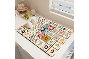 Argumub Raidley Quick Dry Dish Mat, Retro Quick-Drying Water-Draining Mat for Kitchen Bar Countertops Coffee Dish Draining Mat (Style-A, 15.7*23.6 inch)
