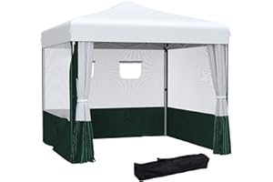 Outsunny Carpa Plegable 3x3 m Cenador de Jardín con Paredes Laterales Altura Ajustable Anti-UV Impermeable 2 Ventanas y Bolsa de Transporte Gazebo para Exterior Fiestas Blanco y Verde