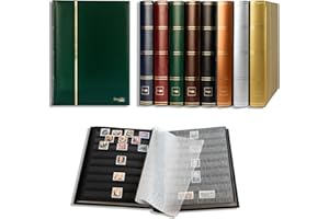 Prophila Collection 64 pages noires - Album pour timbres - Couverture matelassée verte