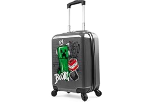 Minecraft Valise Enfant Voyage Creeper Valises Rigides 4 roulettes pour Enfants Valise Ado Idee Cadeau Gamer (Gris Moyen, S, L49cm x W33-30L)