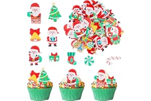 ENLACE Esspapier Weihnachten Tortendeko,100 Stück Weihnachten Cupcake Topper,Essbare Weihnachtsdeko für Torte,Kuchen Deko Weihnachtsmann,Muffin Deko Elch für Weihnachtsfeier,Cupcakes,Kuchen