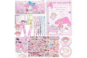 YAOGOO Ensemble de Papeterie Kawaii,Ensemble Cadeau de Fournitures Scolaires,Fournitures Scolaires Mignonnes,Notebook,Une Trousse à Crayons, des Stylos à Bille,Un Cordon,Notes Autocollantes,Autocollants