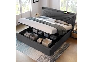 ‎DOLAMANÍ Dolamaní Polsterbett mit Kopfteil und Lattenrost 140x200, Stauraumbett Doppelbett mit Stauraum, Leinenstoff Jugendbett Erwachsenenbett (Doppel*140, Grau)