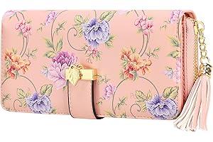 Pomelo Best Women Wallets RFID Ladies Purses with Multiple Card Slots and Roomy Compartment (Pink Vine)