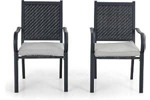 ‎MFSTUDIO MFSTUDIO Gartenstühle, Balkon Stühle 2er Set, Rattan gartenstuhl mit 7 cm Wasserdichtem Kissen, Wetterfest Möbelset, Sessel Outdoor Set für Terrasse, Garten, Balkon, Bistro