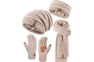 SENPUKI Winuesa Headbands Hat Scarf and Gloves Set Ladies, Slouchy Beanie Hat Women Touchscreen Gloves Women Knit Scarf Ear Warmers 4 in 1 Cold Weather Gift Set