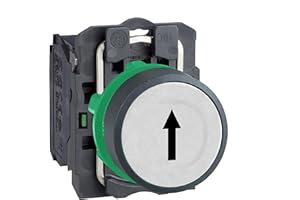 Schneider Electric Harmony XB5 - Push Button Switch, Plastic, Spring Return, 1NO, 22 mm Mount, Marked Up Arrow, Flush Operator Profile, XB5AA3341, White