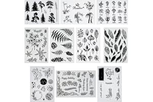 N\A Yayatty 10 Pz Timbro in Silicone Trasparente, Timbri in Silicone per Scrapbooking Impianti Trasparenti Timbri di Silicone Piuma per DIY Scrapbooking, Album Fotografico Decorativo