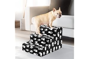 CROWNSHOP 3-Steps Dog Ramp 45x35x30cm Non-Slip Pet Stairs for Small Dogs and Cats 3-Steps Dog Ramp for Sofa (Black, 45x35x30cm, 3)