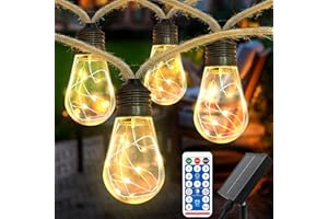 AGOTD Solarny łańcuch świetlny z 16 żarówkami, 6 m, solarny łańcuch świetlny w stylu vintage z liną konopną, solarny łańcuch świetlny na zewnątrz, odporny na warunki atmosferyczne, z 8 trybami pracy,