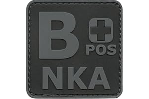 2AFTER1 Blackout ACU BPOS B+ NKA Blood Type No Known Allergies Subdued Morale PVC Rubber Fastener Patch