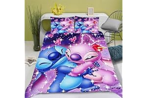 Doiicoon Stitch Bettwäsche Cartoon-Charakter-Muster Lilo Und Stitch Kinderbettwäsche Bettbezug Weich Und Bequem Mikrofaser Bettbezug 135x200 (17,135 x 200 cm-Einzelbett)