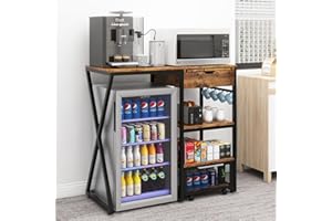 PUNCIA Coffee Bar Cabinet with Mini Fridge Space Beverage Wine Fridge Stand with Temporary Work Platform Refrigerator Storage Organizer Microwave Oven Stand Rack for Home Office Dorm Retro
